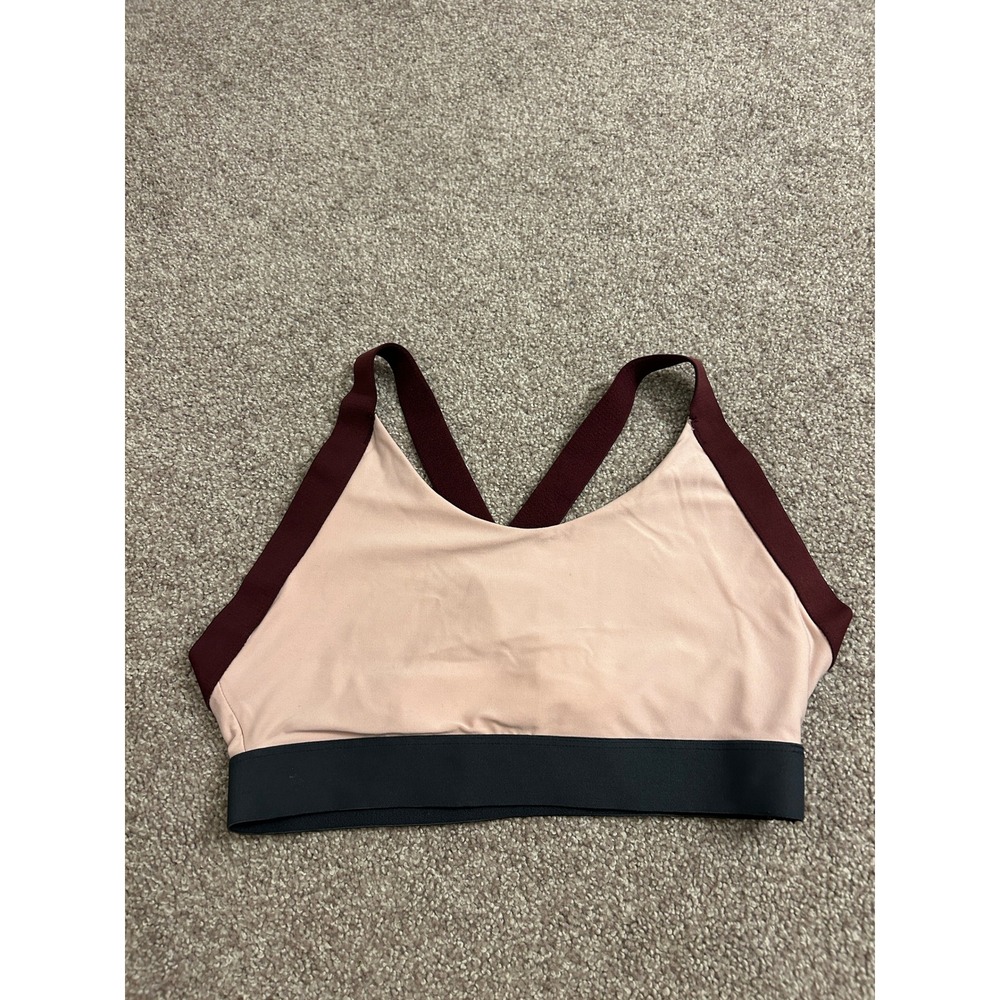 Avia Sports Bra Womens Medium 8-10 Peach Burgundy Good Crossback Colorblock